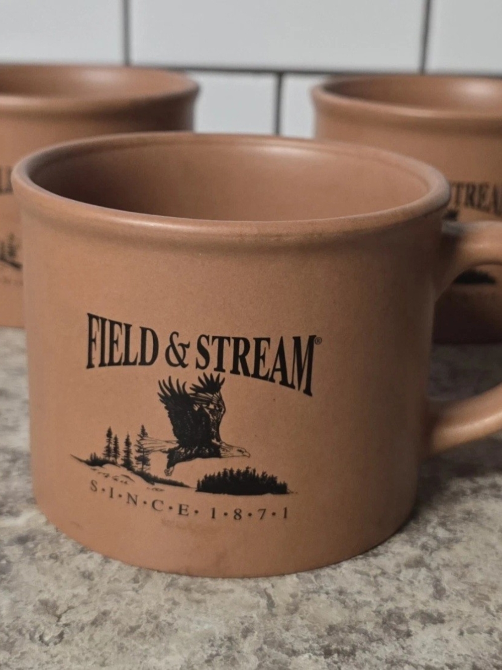 Field & Stream Tan Outdoor Logo Ceramic Mugs Set Of Three